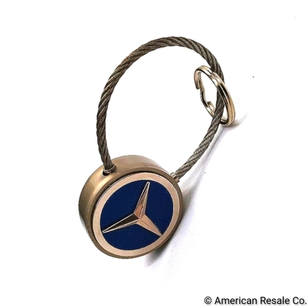 Authentic Mercedes Benz Vintage Keychain Key Fob in Nickel/Cable Steel OEM